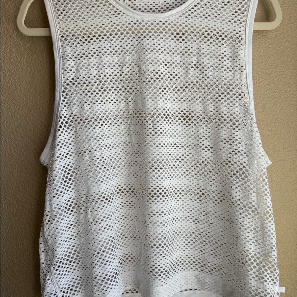 Lululemon Sweat Your Heart Out White Sleeveless Mesh Tank Top